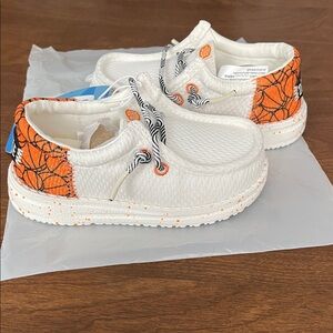 Hey Dude Kids White and Orange Sneakers